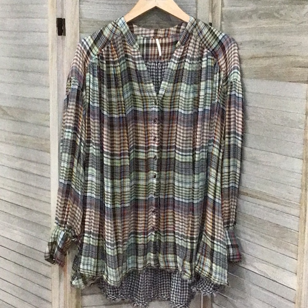 EUC Free People Come On Over Plaid Top - Picture 2 of 2